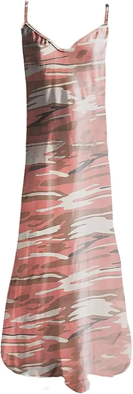 SMIDOW Boho Dresses for Women 2024 Trendy Floral Print Spaghetti Strap Maxi Dress Sexy v Neck Flowy Beach Long Sundress