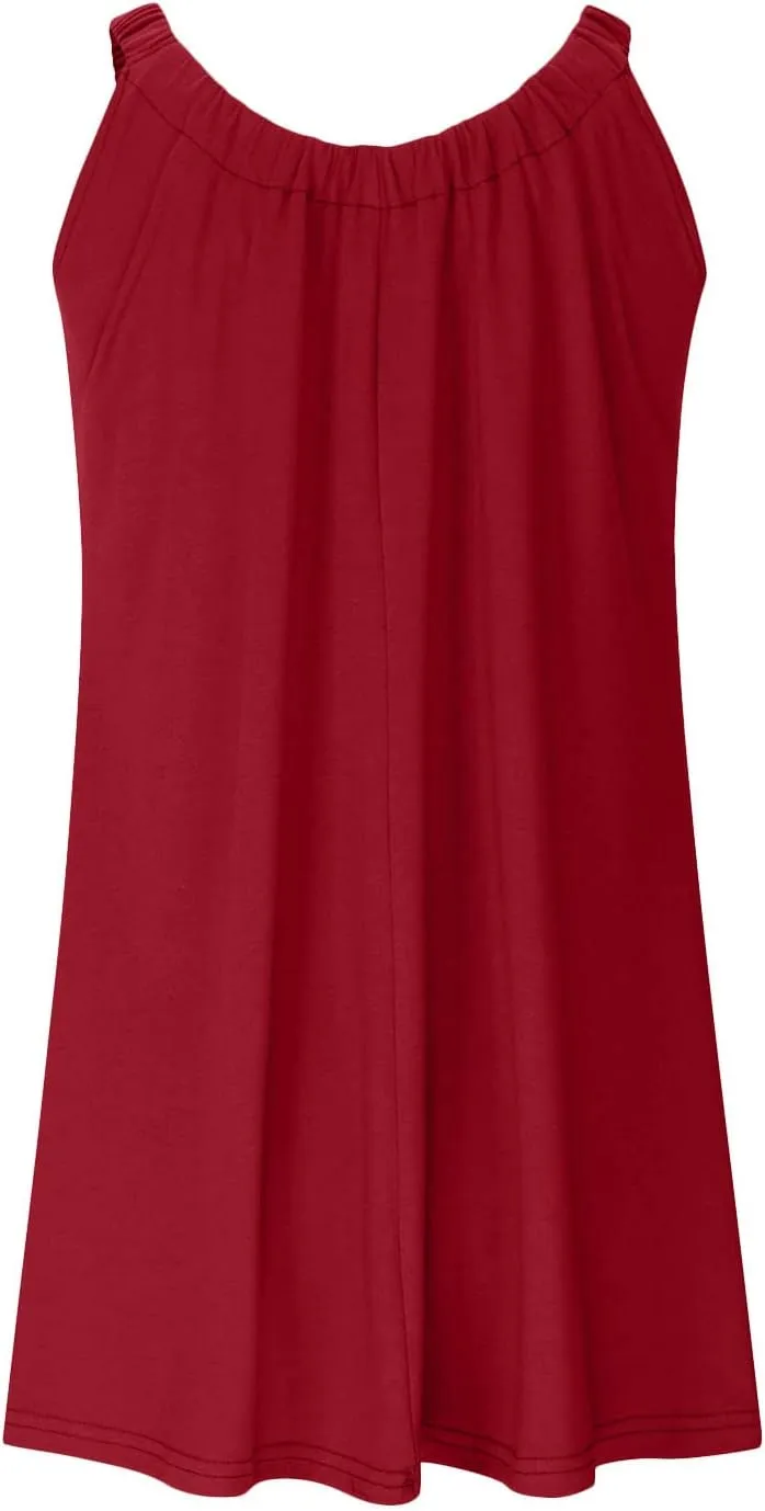 SMIDOW Summer Dresses for Women 2023 Casual Beach Sleeveless Pleated Flowy Sundress Sexy Beach Cover Up Plain Mini Tank Dress