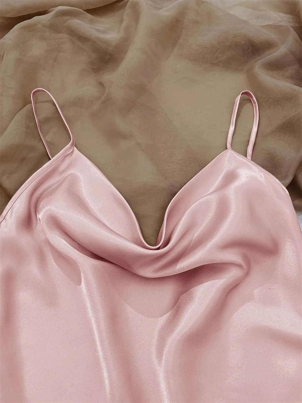 Solid Satin Pajama Set V Neck Camisole Top Elastic Waistband Shorts Women's Sleepwear Loungewear