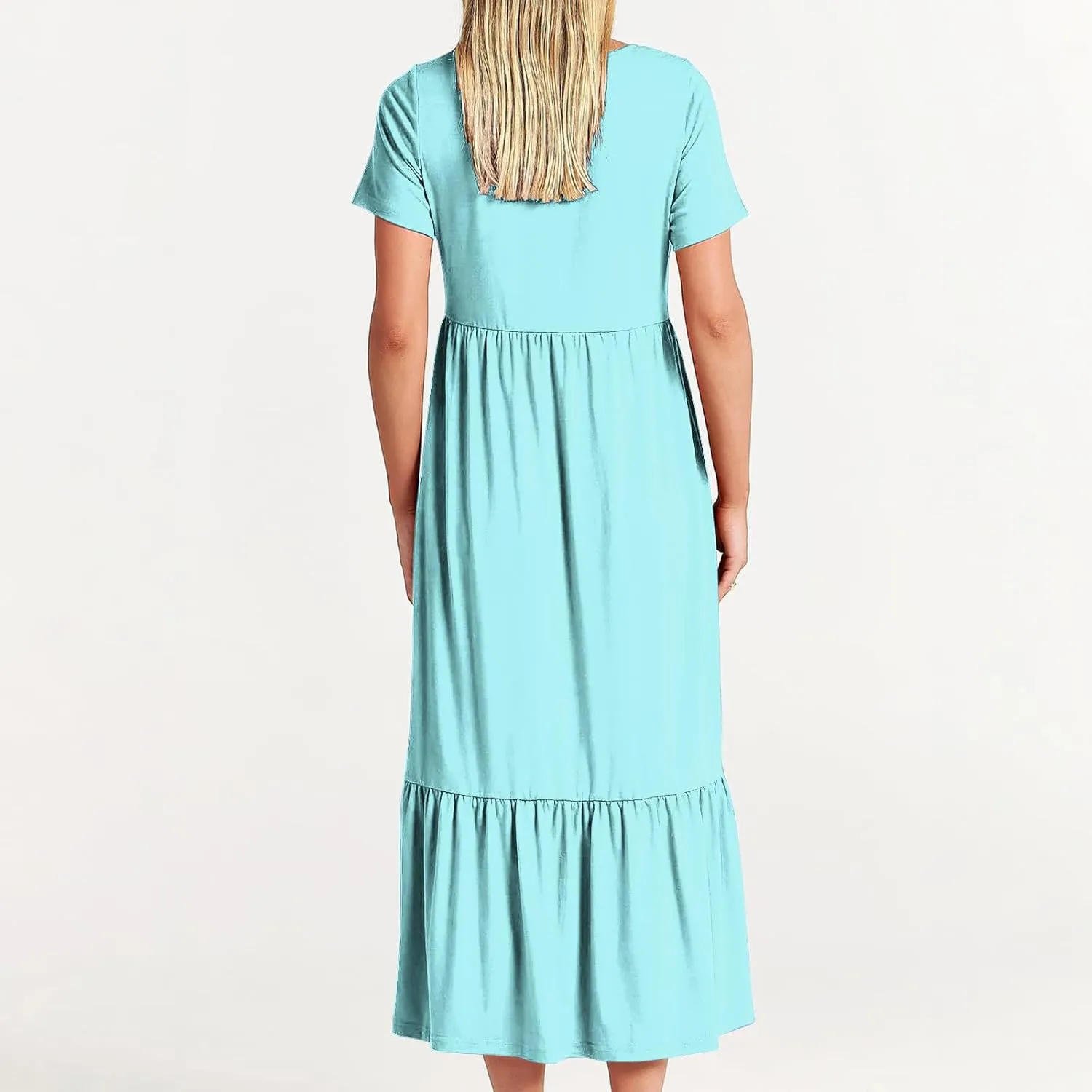 Spring Dresses for Women 2024 Casual Loose Short Sleeve Summer Long Tshirt Dress Flowy Tiered Maxi Beach Sundress