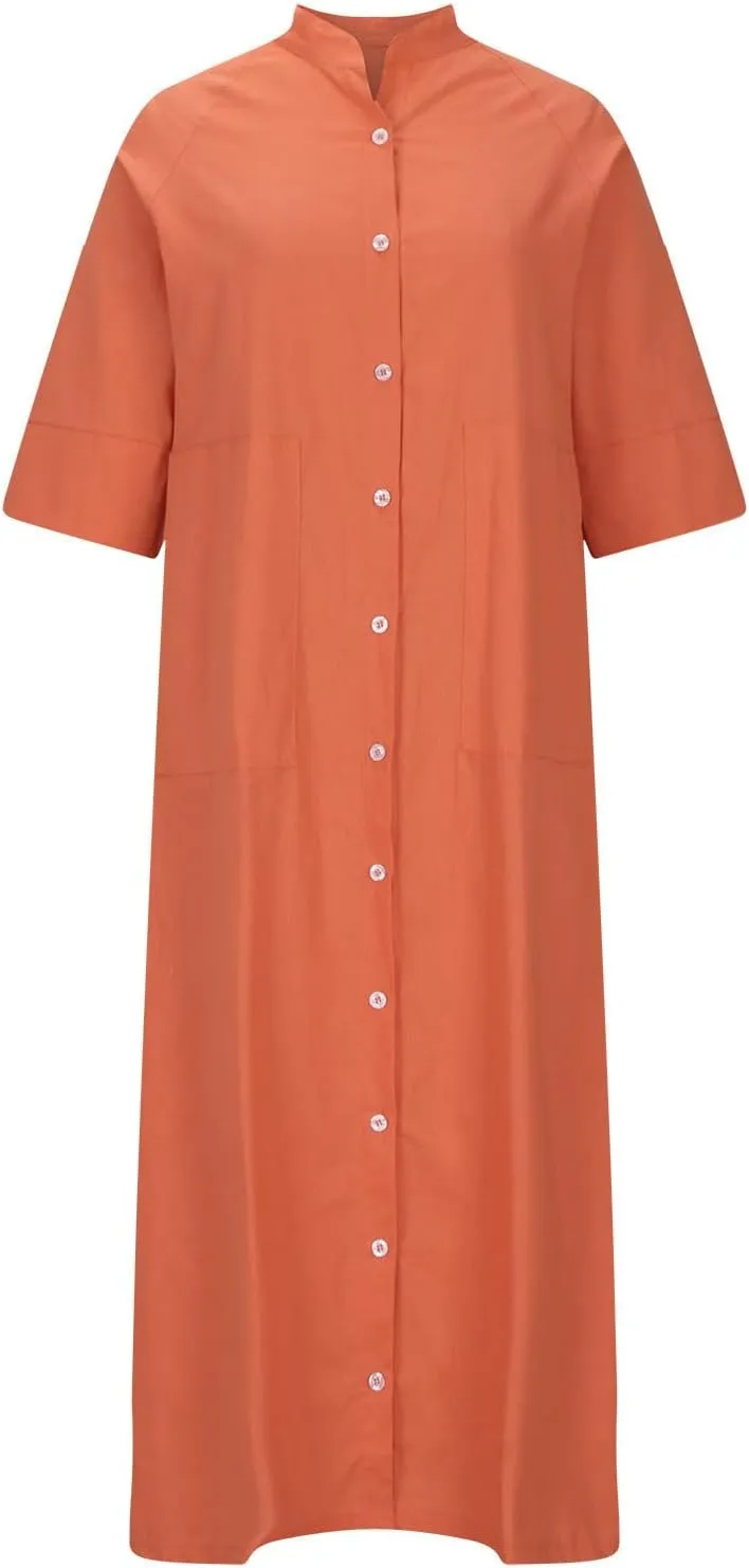 Summer Dresses for Women 2024 Plus Size Button Down Short Sleeve t Shirt Dresses Solid Midi Dresses with Pockets