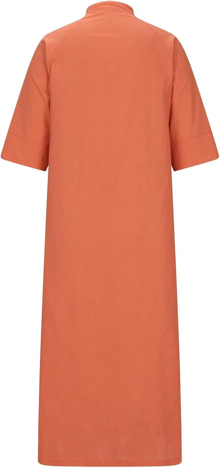 Summer Dresses for Women 2024 Plus Size Button Down Short Sleeve t Shirt Dresses Solid Midi Dresses with Pockets