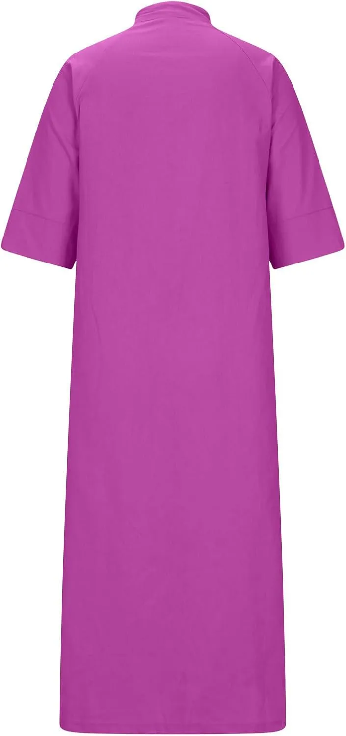 Summer Dresses for Women 2024 Plus Size Button Down Short Sleeve t Shirt Dresses Solid Midi Dresses with Pockets