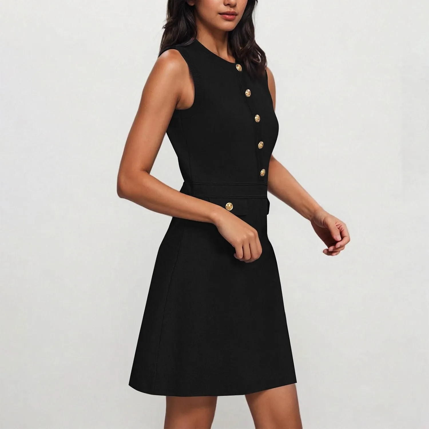 Summer Knit Mini Dress Women Button Casual Sleeveless Elegant Formal Work Dress Casual Slim Fit Bodycon Dresses