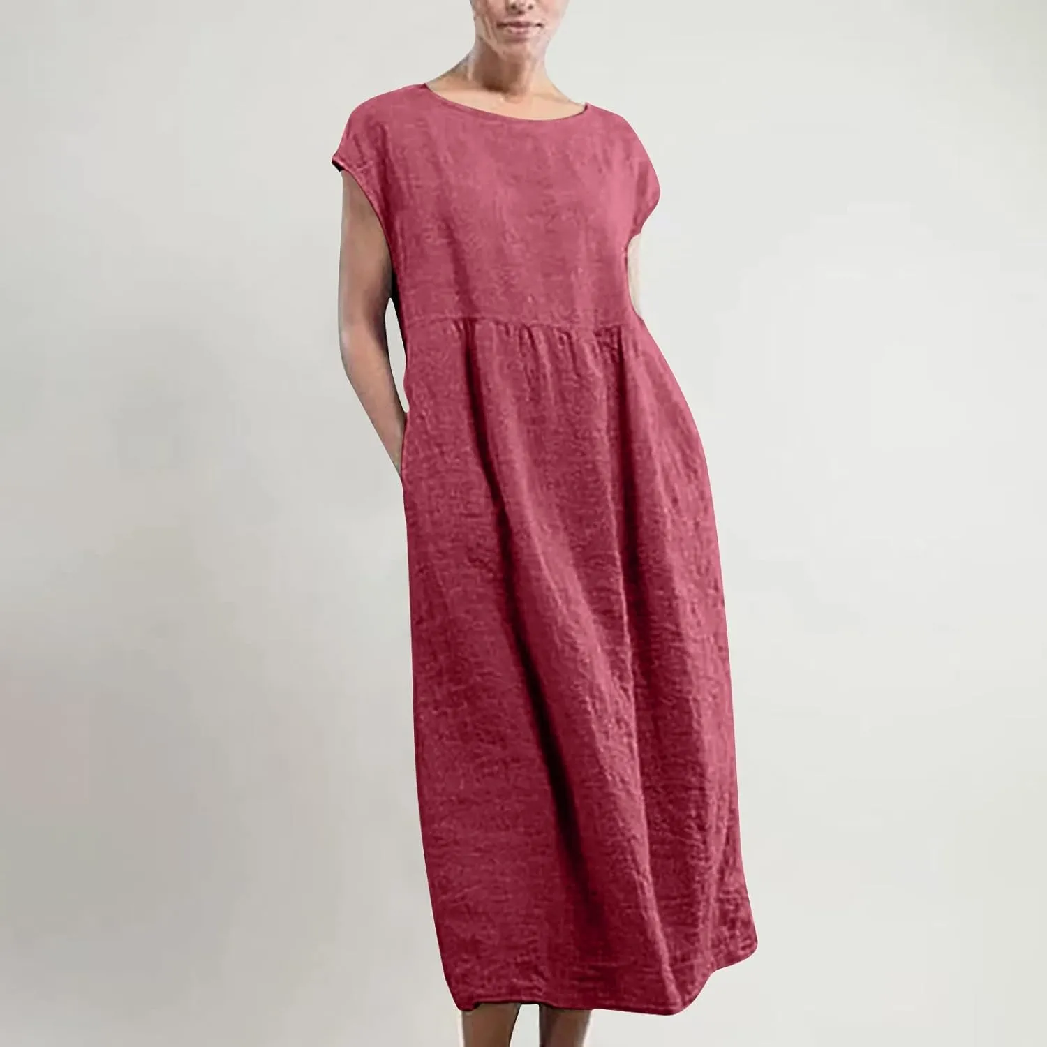 Summer Long Dresses for Women 2023 Casual Plus Size Cotton Linen Tshirt Dress Sleeveless Loose Baggy Kaftan Dress