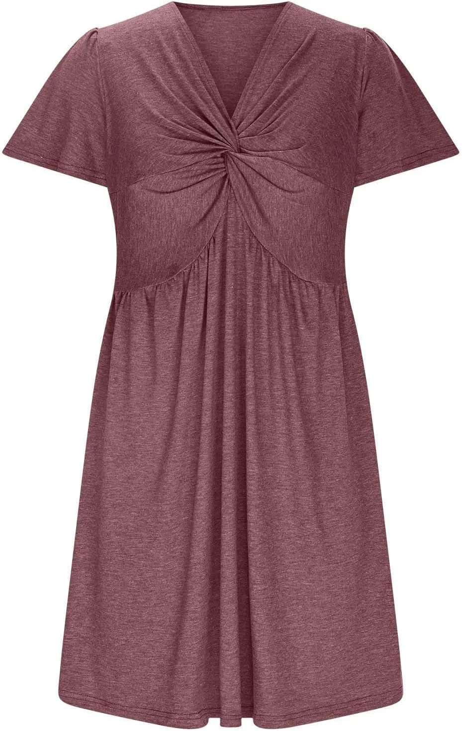 Summer Midi Dresses for Women Twist Front V Neck Short Sleeve Sundress Trendy Flowy Dress Boho Beach Vacation Outfits