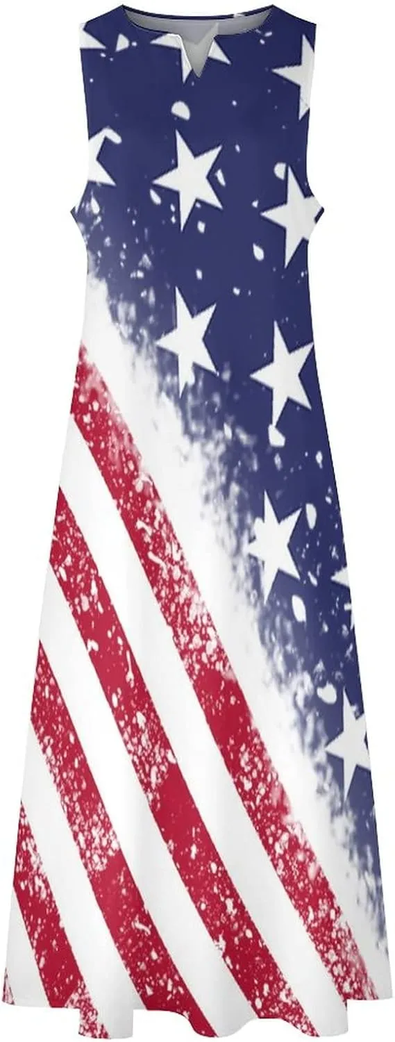 TAIZIYEAH Long Dress Elegant Casual Long Dress American Flag Girls Summer Sunshine Beach Skirts for Womens L