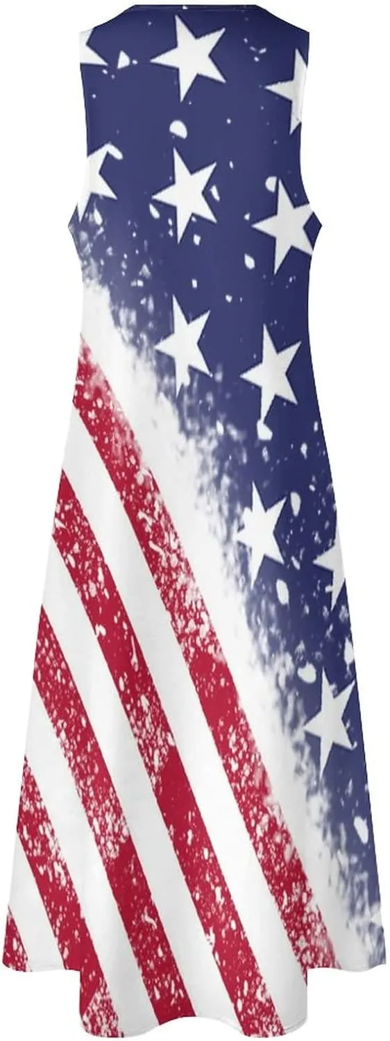 TAIZIYEAH Long Dress Elegant Casual Long Dress American Flag Girls Summer Sunshine Beach Skirts for Womens L