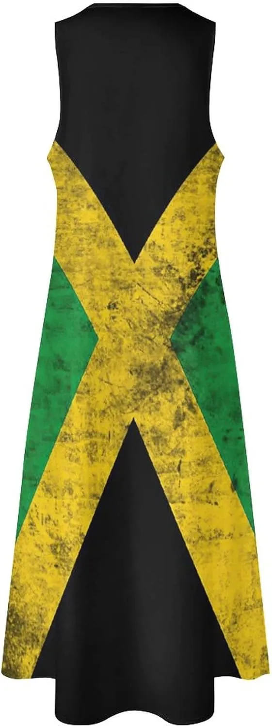 TAIZIYEAH Long Dress Elegant Casual Long Dress Jamaica Flag Girls Summer Sunshine Beach Skirts for Womens L