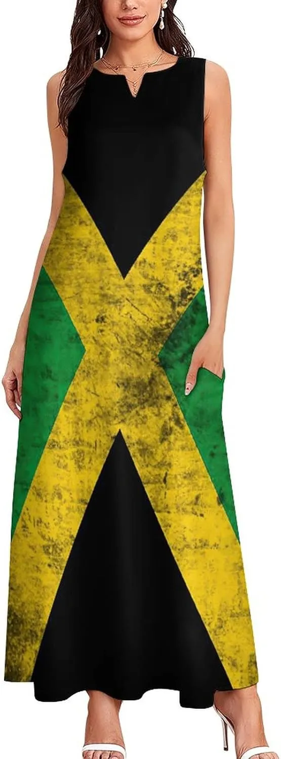 TAIZIYEAH Long Dress Elegant Casual Long Dress Jamaica Flag Girls Summer Sunshine Beach Skirts for Womens L