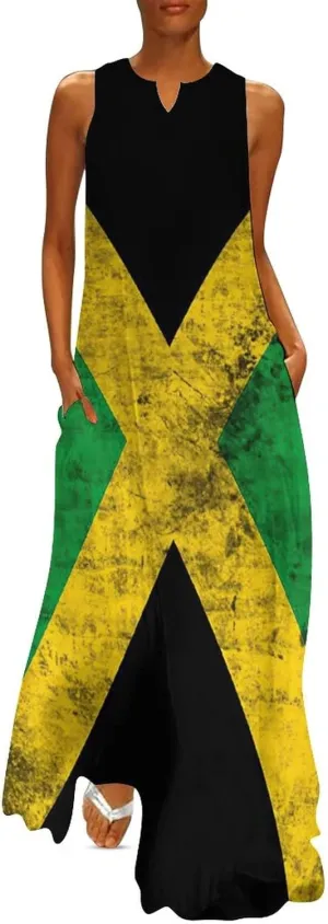 TAIZIYEAH Long Dress Elegant Casual Long Dress Jamaica Flag Girls Summer Sunshine Beach Skirts for Womens L