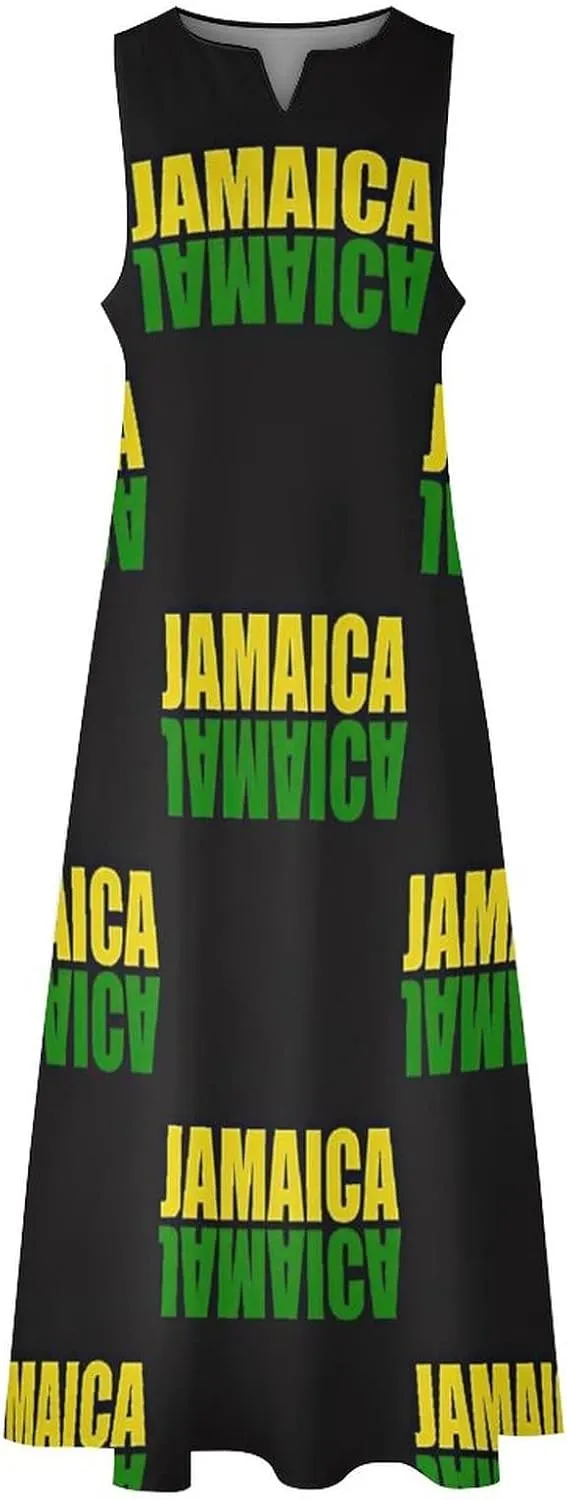 TAIZIYEAH Long Dress Jamaica Flag Women's Summer Casual Loose Dress Long Dress Short Sleeve for Girls Fashion Skirts L