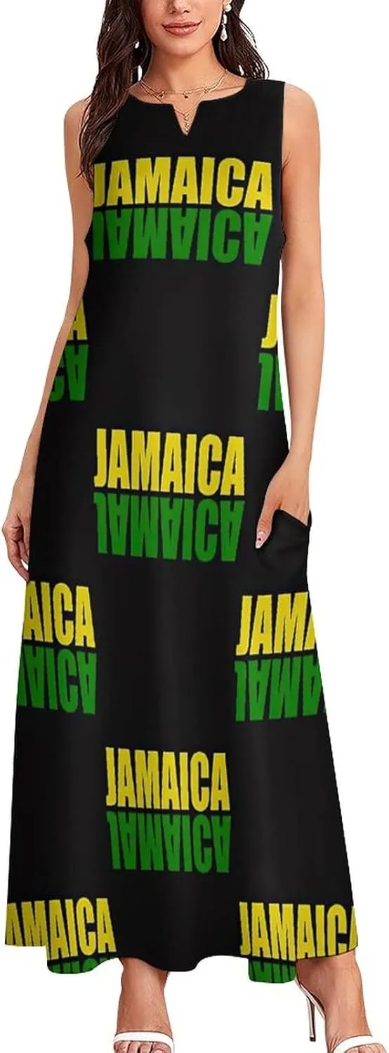 TAIZIYEAH Long Dress Jamaica Flag Women's Summer Casual Loose Dress Long Dress Short Sleeve for Girls Fashion Skirts L