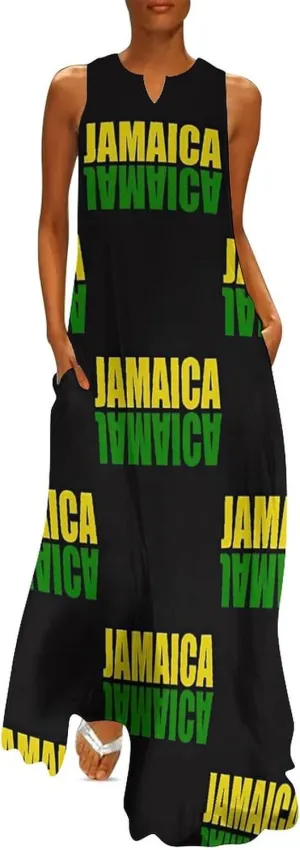 TAIZIYEAH Long Dress Jamaica Flag Women's Summer Casual Loose Dress Long Dress Short Sleeve for Girls Fashion Skirts L