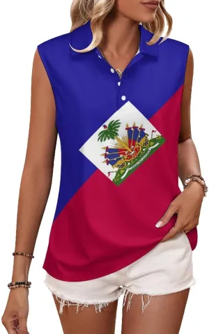 TAIZIYEAH Women's V Neck Sleeveless Top El Salvador Flag Loose PO-LO Tank Top Shirts Casual Pullover