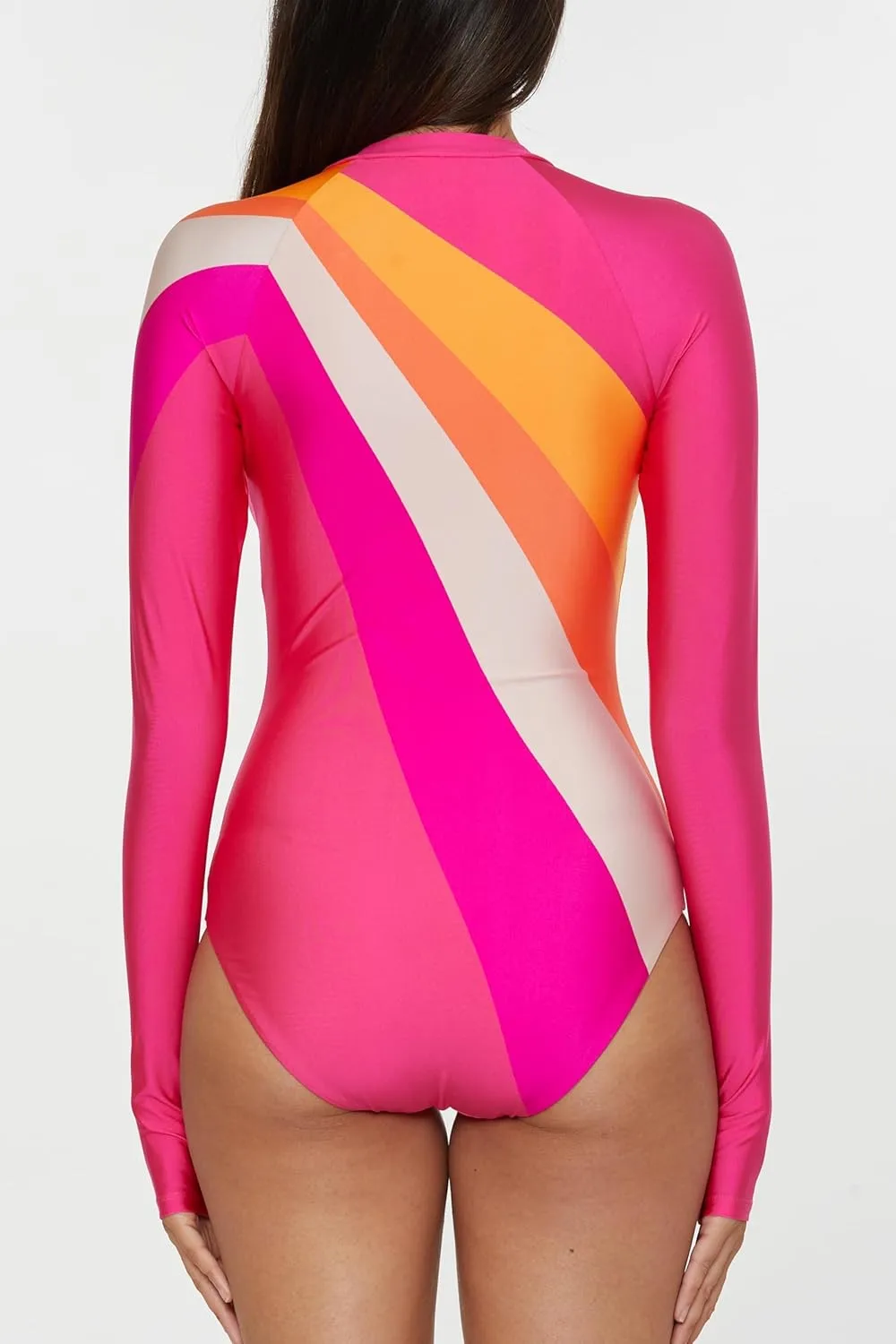 Trina Turk Women's Monaco Paddle One Piece Swimsuit, Rash Guard, Uv Protection, Zip Front, Long Sleeve, Bathing Suits