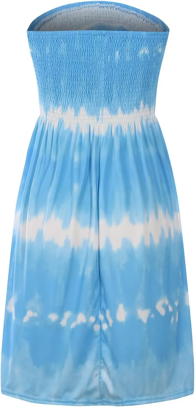 Tube Top Dress Women 2024 Sexy Boho Floral Print Sleeveless Short Sundress Elastic Waist Strapless Beach Mini Dress