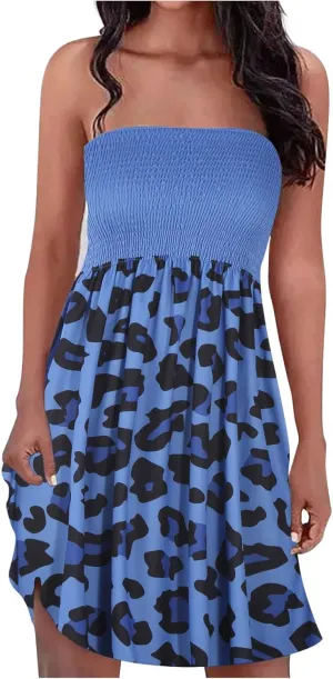 Tube Top Dress Women 2024 Sexy Boho Floral Print Sleeveless Short Sundress Elastic Waist Strapless Beach Mini Dress