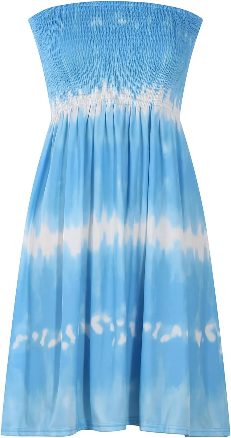 Tube Top Dress Women 2024 Sexy Boho Floral Print Sleeveless Short Sundress Elastic Waist Strapless Beach Mini Dress