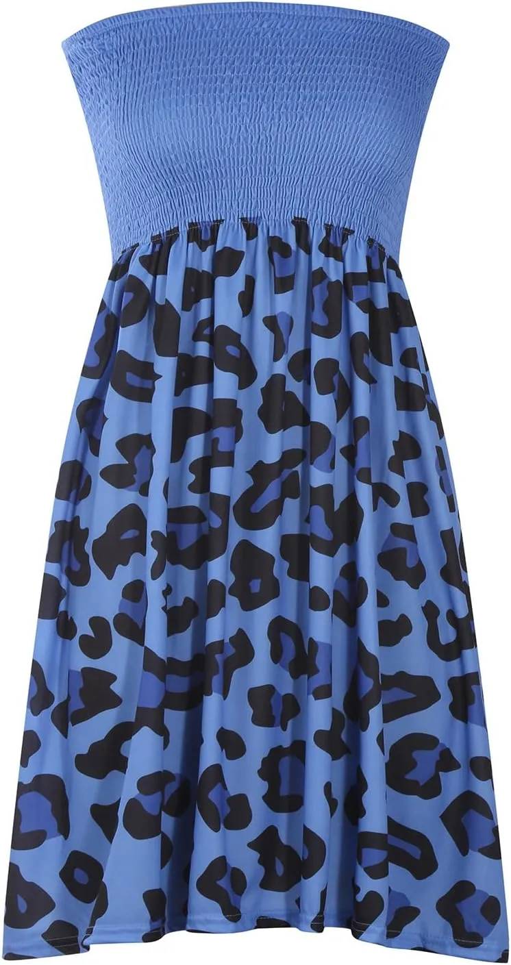 Tube Top Dress Women 2024 Sexy Boho Floral Print Sleeveless Short Sundress Elastic Waist Strapless Beach Mini Dress