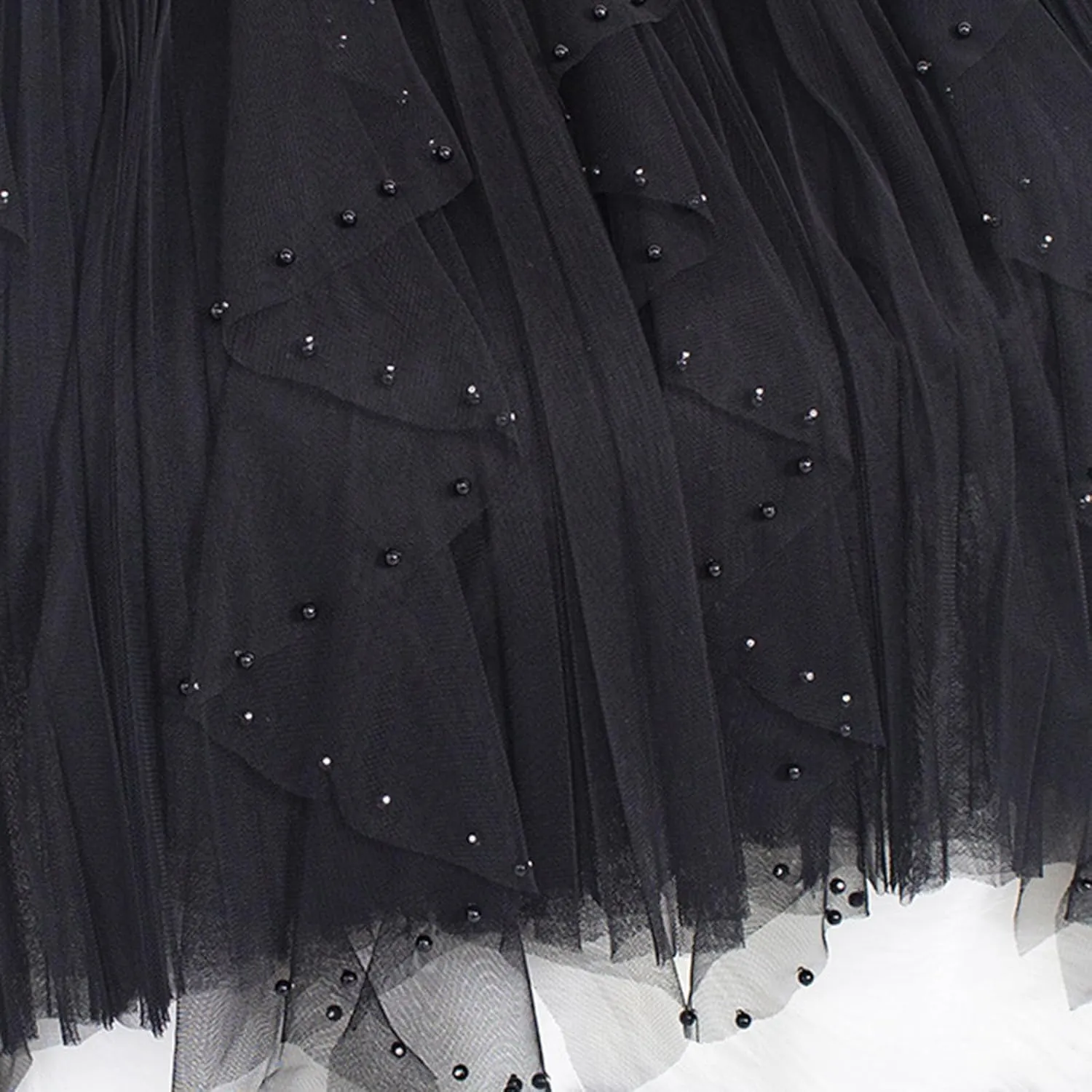 Tulle Skirts for Women Solid Color Flowy Midi Skirt Irregular Hem Mesh Layered High Elastic Waist A-line Swing Skirts