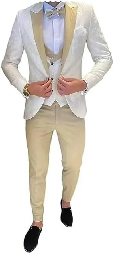 Tuxedo for Mens Slim Fit Jacquard 3 Piece Men Wedding Suit Blazer Vest Pants Men Tuxedo Suit