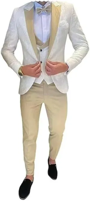 Tuxedo for Mens Slim Fit Jacquard 3 Piece Men Wedding Suit Blazer Vest Pants Men Tuxedo Suit