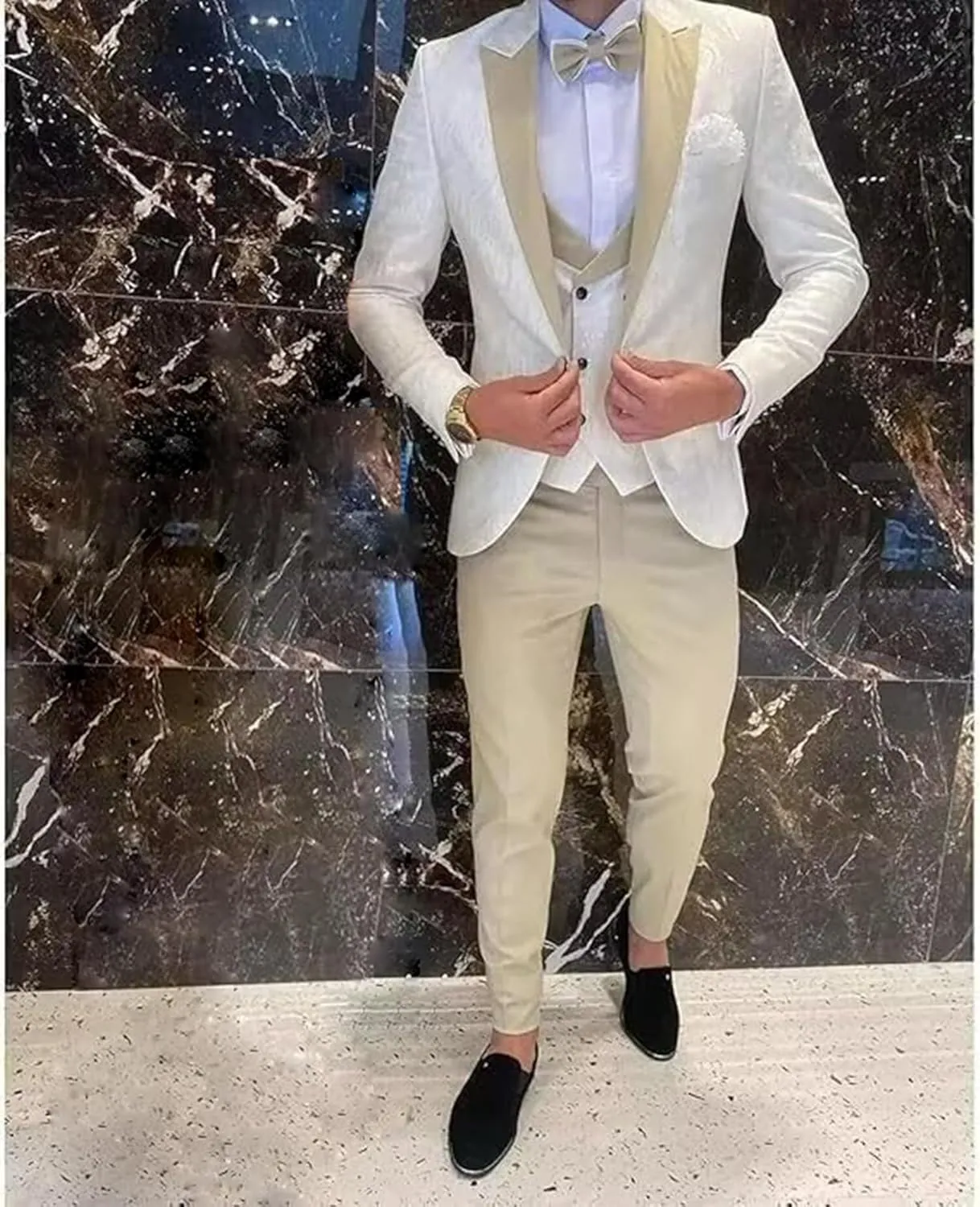 Tuxedo for Mens Slim Fit Jacquard 3 Piece Men Wedding Suit Blazer Vest Pants Men Tuxedo Suit