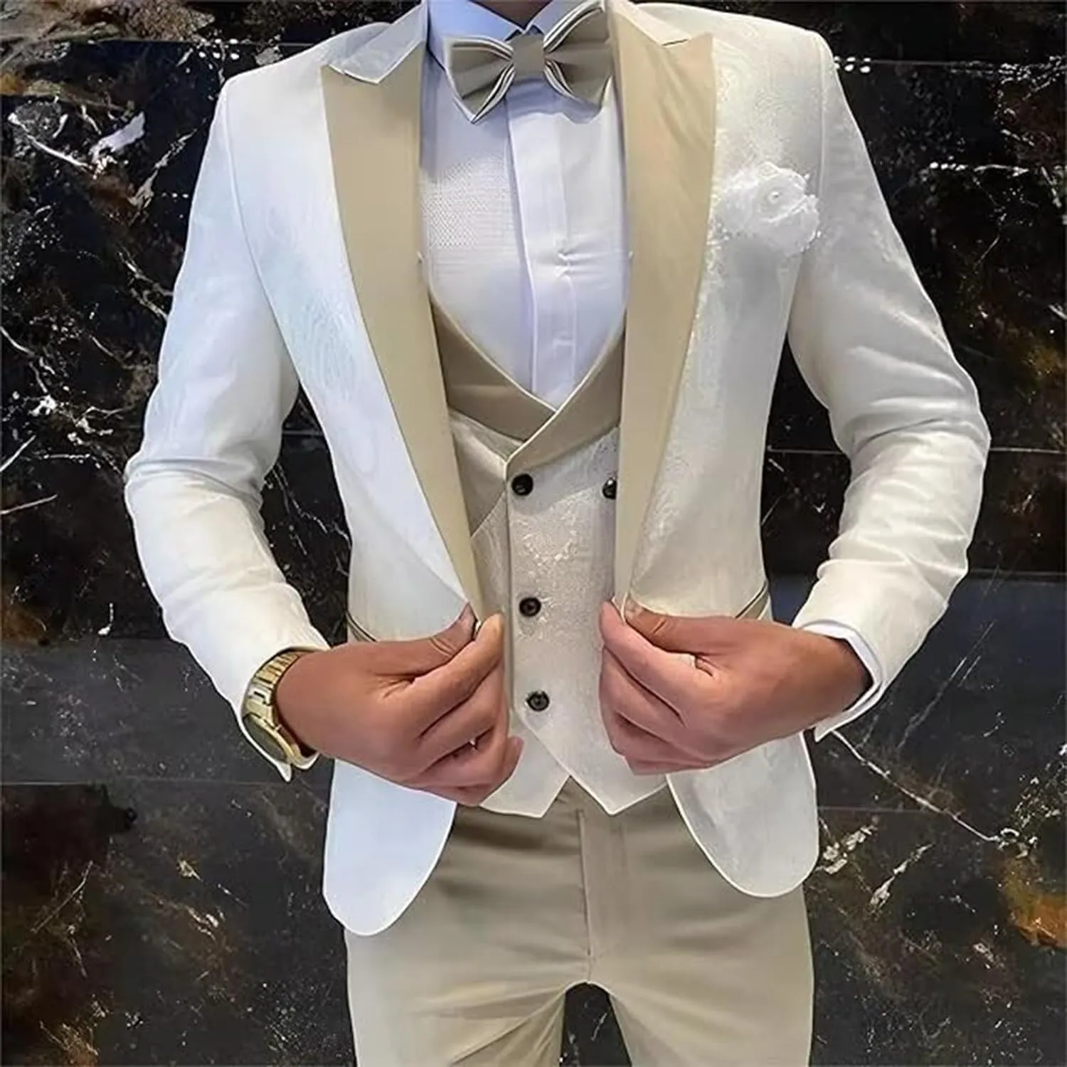 Tuxedo for Mens Slim Fit Jacquard 3 Piece Men Wedding Suit Blazer Vest Pants Men Tuxedo Suit