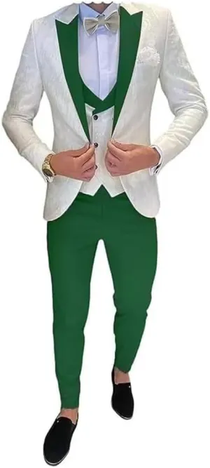 Tuxedo for Mens Slim Fit Jacquard 3 Piece Men Wedding Suit Blazer Vest Pants Men Tuxedo Suit