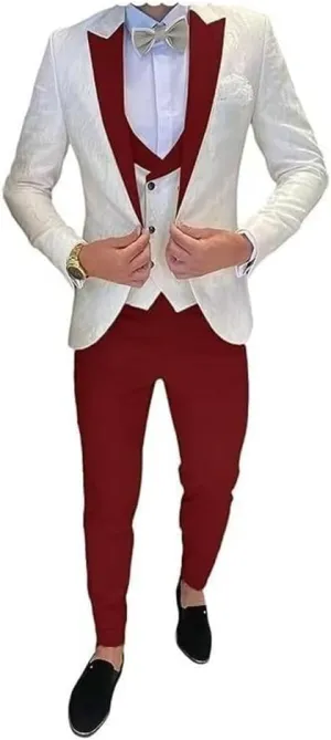 Tuxedo for Mens Slim Fit Jacquard 3 Piece Men Wedding Suit Blazer Vest Pants Men Tuxedo Suit