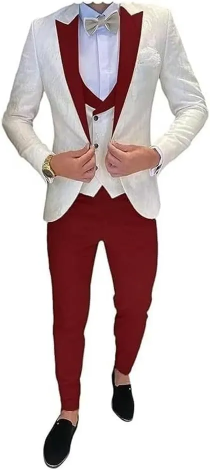 Tuxedo for Mens Slim Fit Jacquard 3 Piece Men Wedding Suit Blazer Vest Pants Men Tuxedo Suit