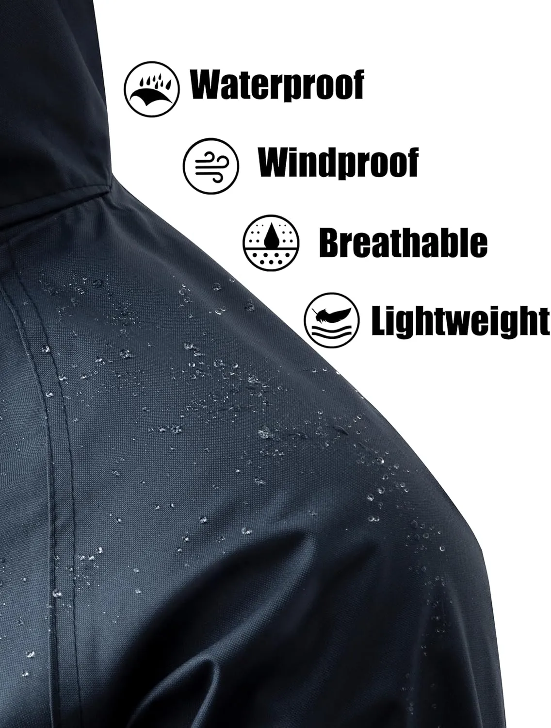 Ubon Mens Long Rain Coat Waterproof with Hood, Lightweight Rain Jacket Spring Windbreaker for Travel and Hiking