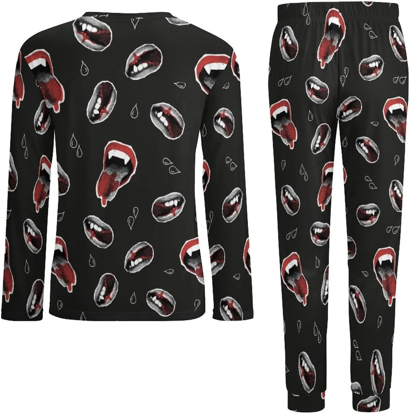 Vampire Red Lips Mens Pajamas Set Nightwear Loungewear Pajamas for Men Long Sleeve Sleepwear Pjs Pockets