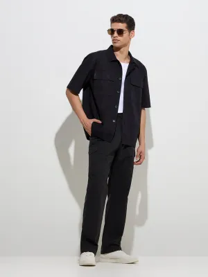 WES Casuals Black Relaxed-Fit Cotton-Blend Trousers