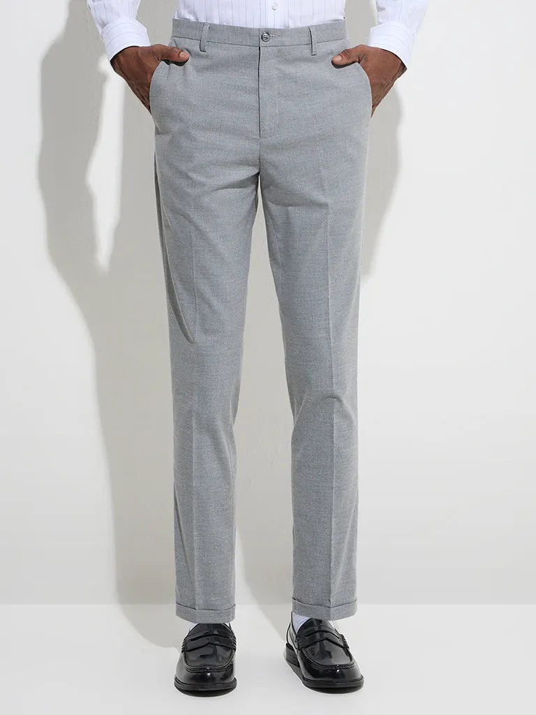 WES Formals Grey Relaxed-Fit Mid-Rise Trousers