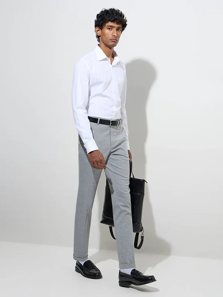 WES Formals Grey Relaxed-Fit Mid-Rise Trousers