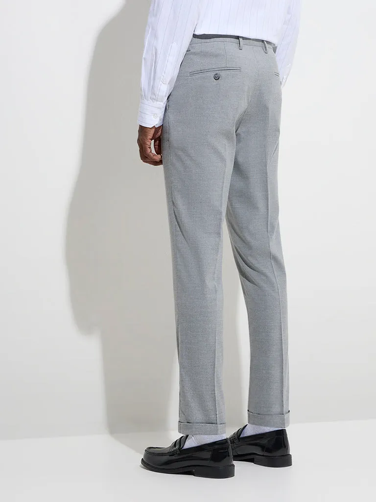 WES Formals Grey Relaxed-Fit Mid-Rise Trousers