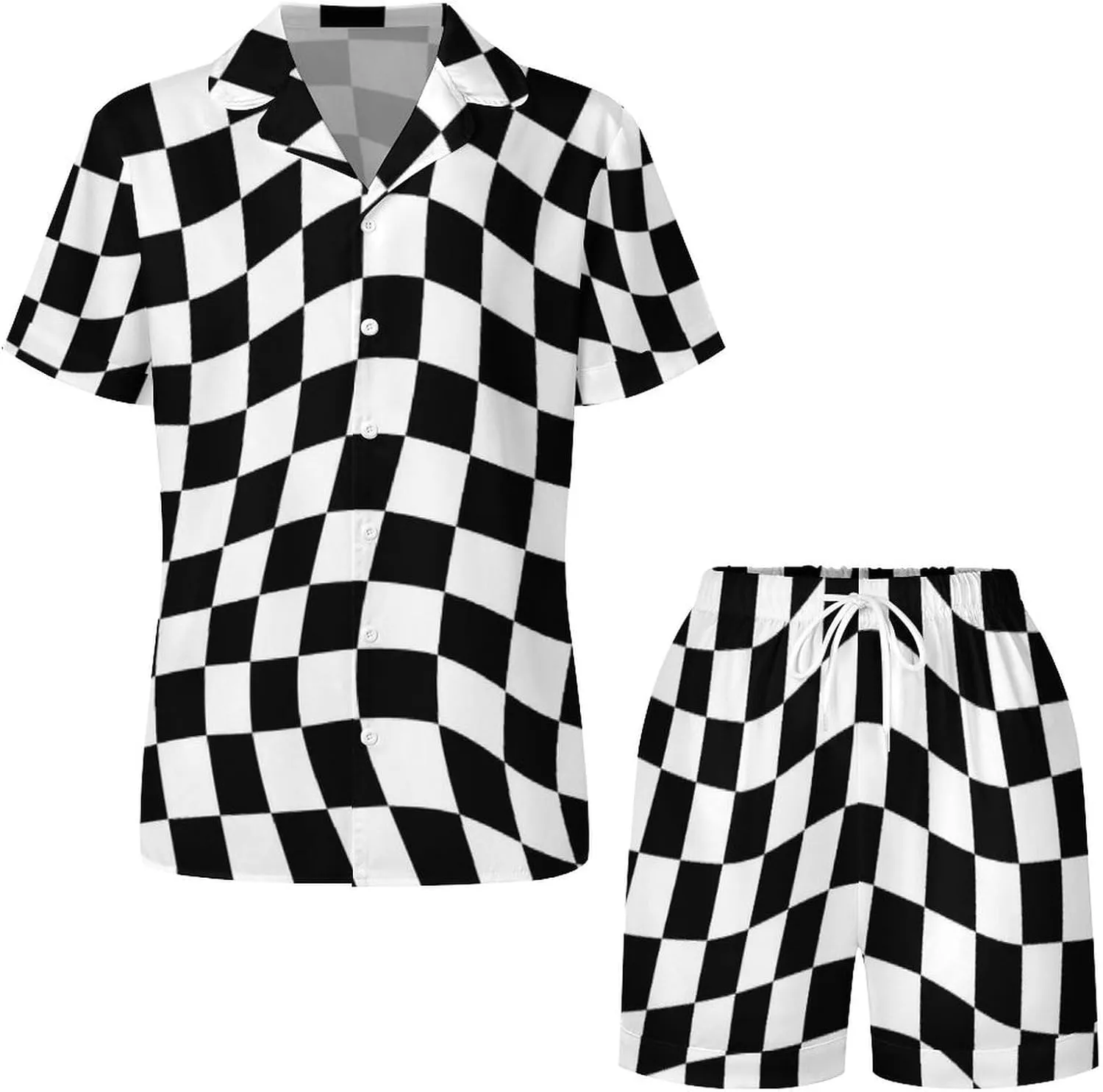 Women 2-Piece Silky Sleepwear Shorts and Button Down Short Sleeve Top