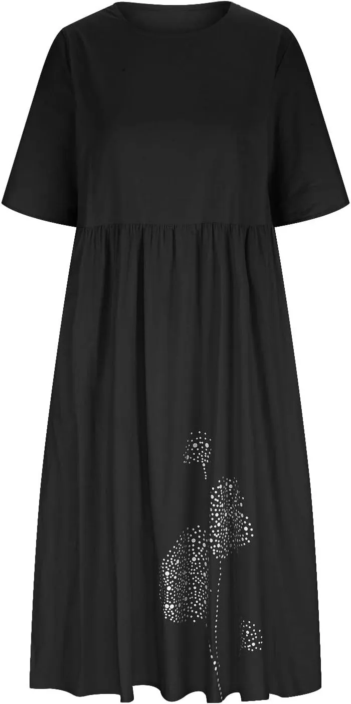 Women 2024 Casual Summer Dress Cotton Linen Maxi Long Dresses Short Sleeve Boho Dress Dressy Clothing with Pockets