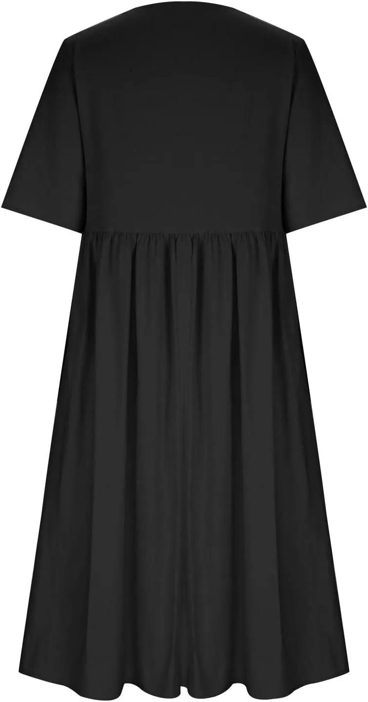 Women 2024 Casual Summer Dress Cotton Linen Maxi Long Dresses Short Sleeve Boho Dress Dressy Clothing with Pockets
