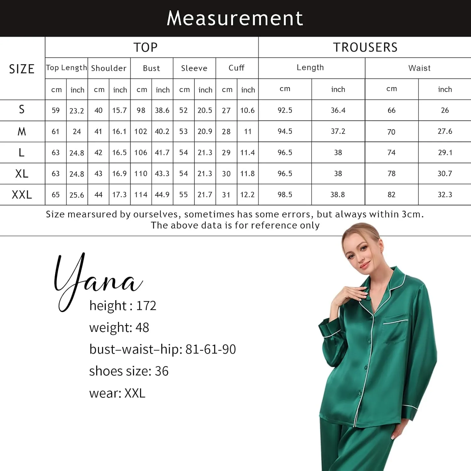 Womens 100% Mulberry Silk Pajama Set Long Sleeve Button Down Sleepwear for Sensitive Skin