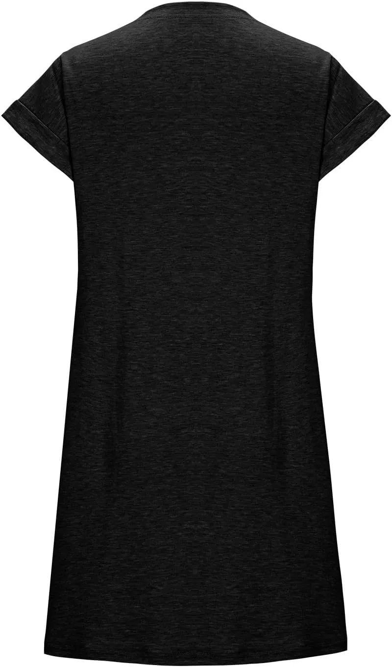 Womens Casual Comfy T Shirt Dress Summer Cuffed Short Sleeve Crewneck Mini Dresses Solid Loungewear Tunic Dress