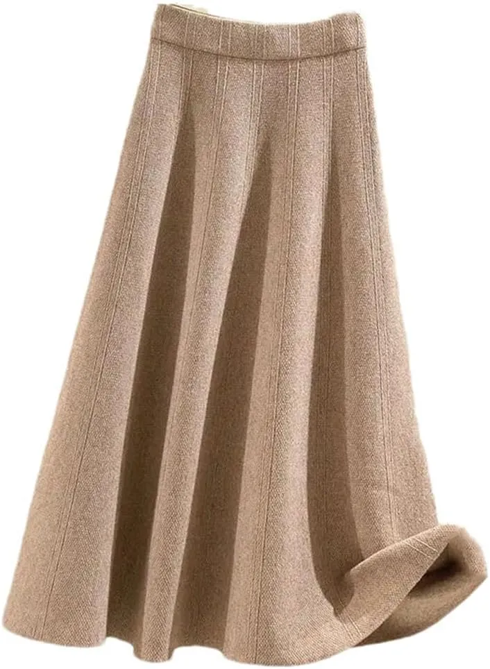 Women's Casual Knitted Skirt High Waist Elastic Band Slight Strech Midi Long Skirts