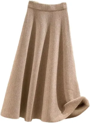 Women's Casual Knitted Skirt High Waist Elastic Band Slight Strech Midi Long Skirts
