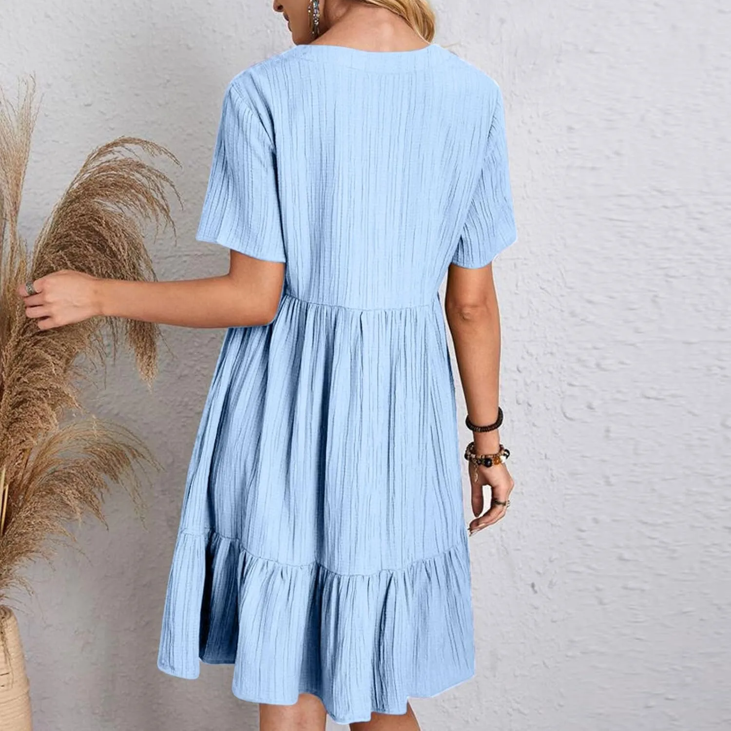 Womens Dresses Summer Plus Size Short Sleeve V Neck Casual Flowy Tshirt Dress Beach Travel Vacation Mini Sundress