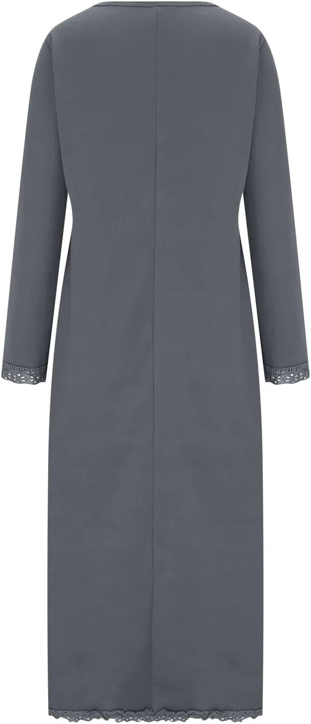 Womens Fall Casual Sweatshirt Dresses Long Sleeve Split Hem Maxi Dresses Loose Fit Ankle Length Dresses with Pockets