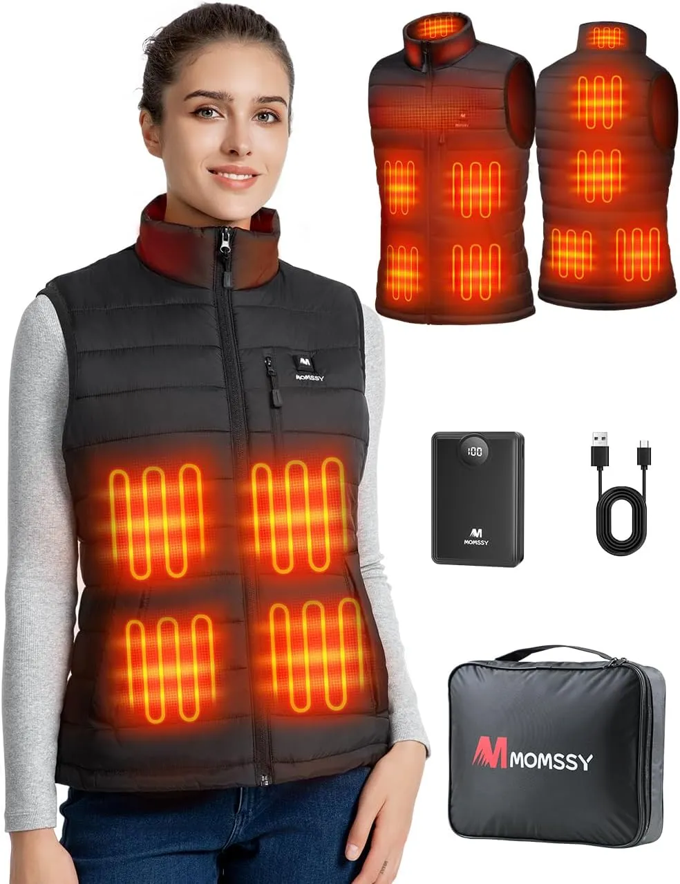 Womens Heated Vest with Battery Pack, Warming Heated Vest for Women with Fashion Design, 9 Heated Zones, 3 Heating Level Lightweight Heating Vest for Camping Hiking Skiing (Size S)