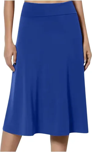 Women's High Waist Flared Skirt Pleated Midi Length Skirt A-Line Plus Size Casual Summer Lightweight Solid Long Skirt
