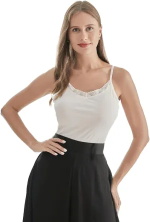 Women's Lace Silk Knitted Camisole  V-Neck Silk Blend Tank Top with Adjustable Straps,Stretchy & Stylish Layering Top